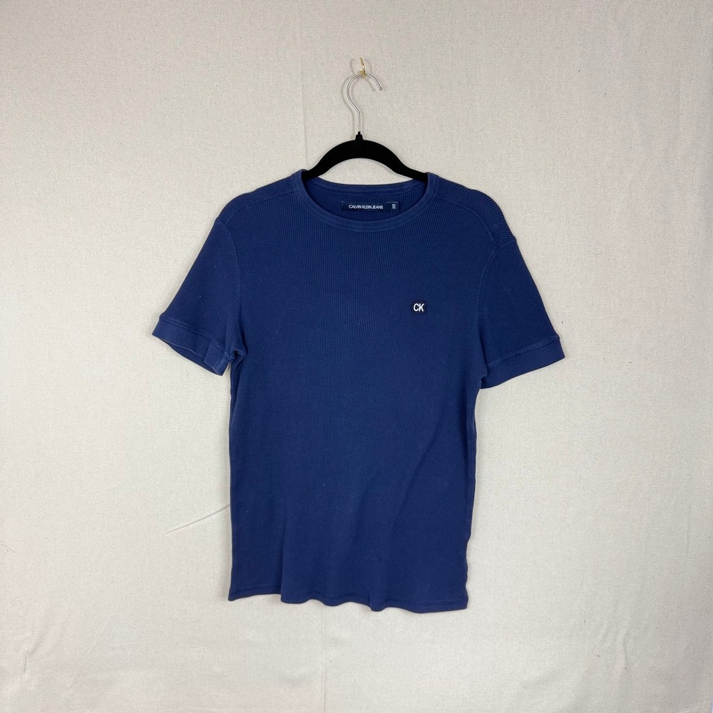 Calvin‎ Klein Jeans Mens Navy Blue Waffle Knit Crew Neck Short Sleeve T Shirt